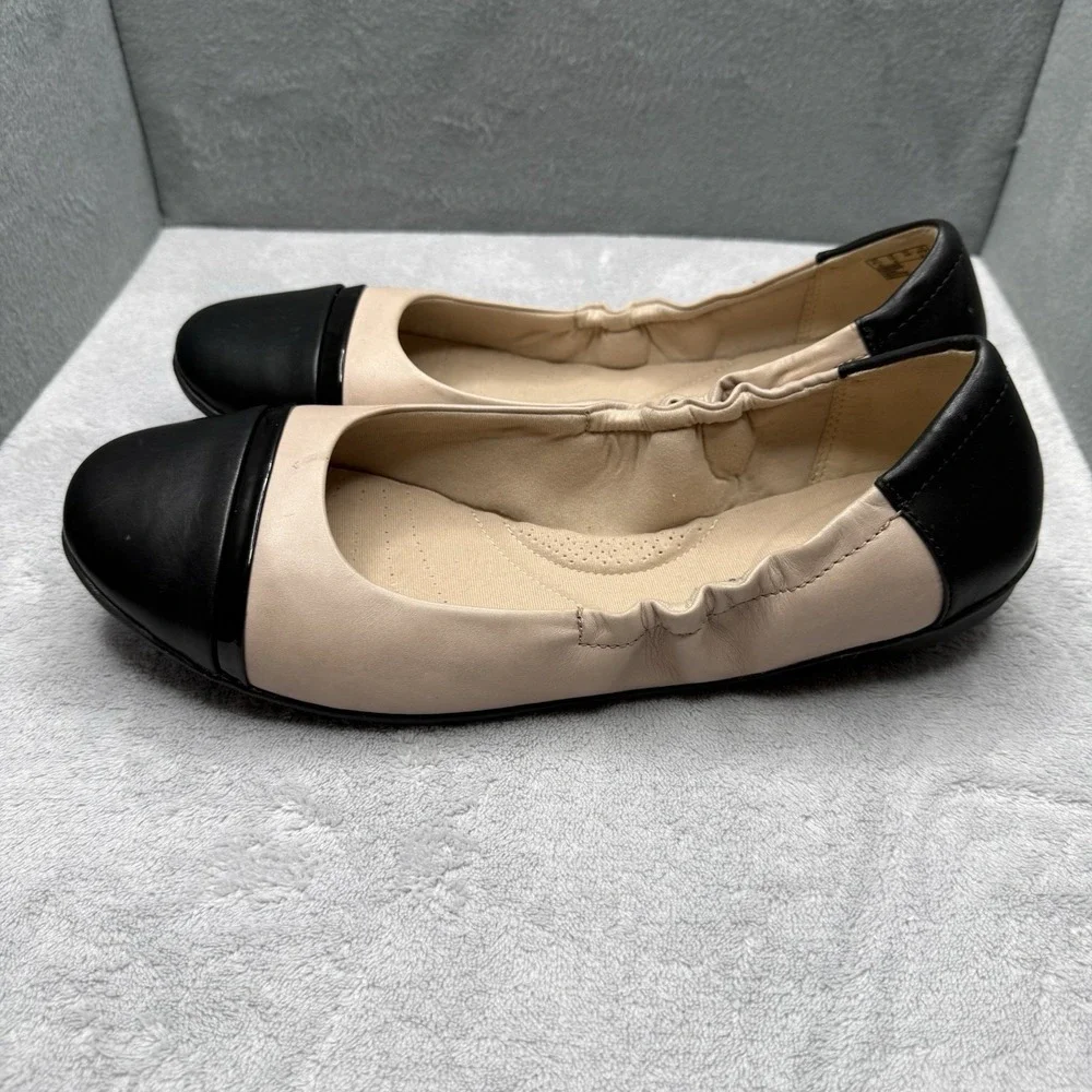 Clarks Gracelin Jenny Flats Women's 12W Nude Pink Black Leather Cap Toe